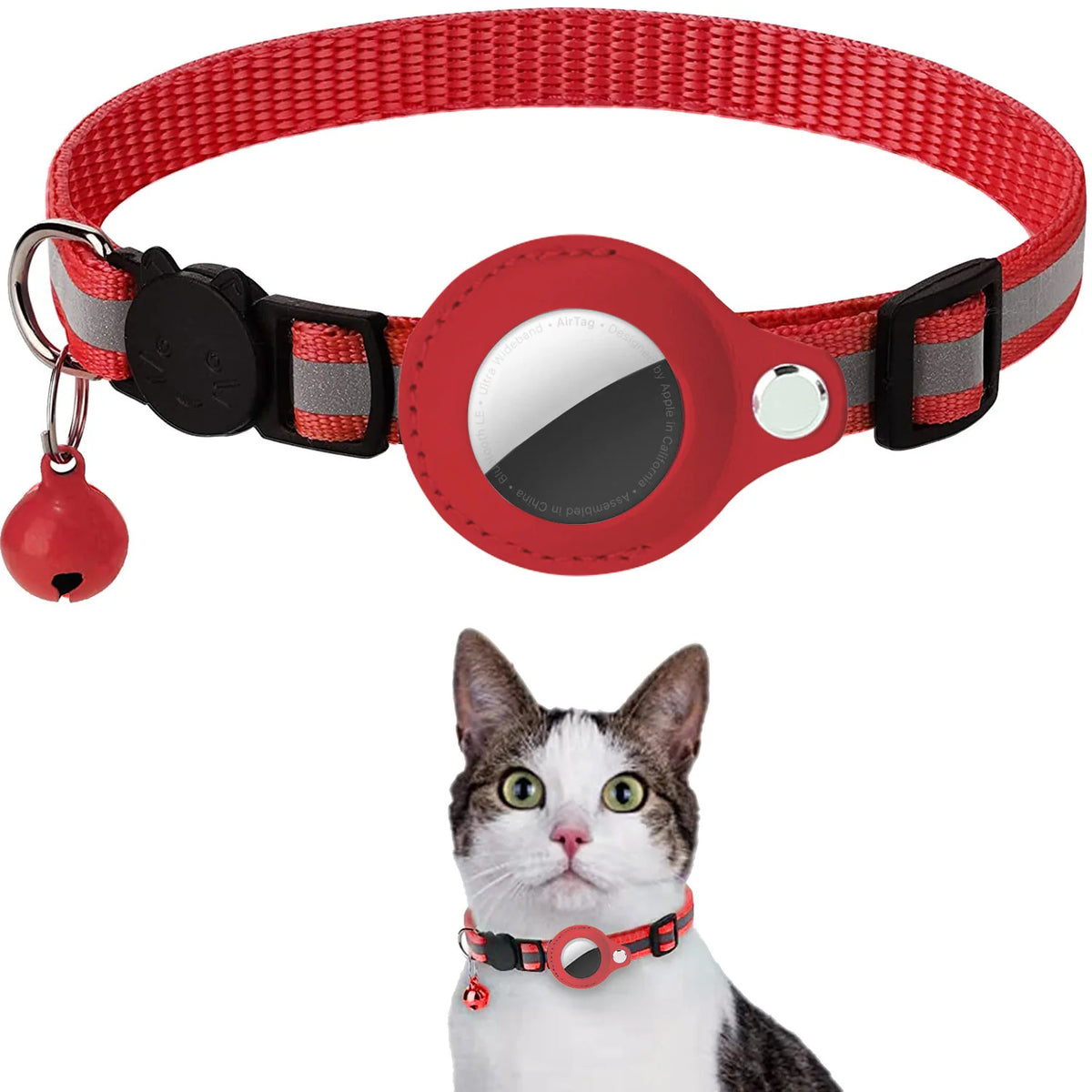  Collar Reflectante Antiahogamiento para Gatos con Soporte para AirTag, Ajustable, Impermeable, con Hebilla de Seguridad y Cascabel