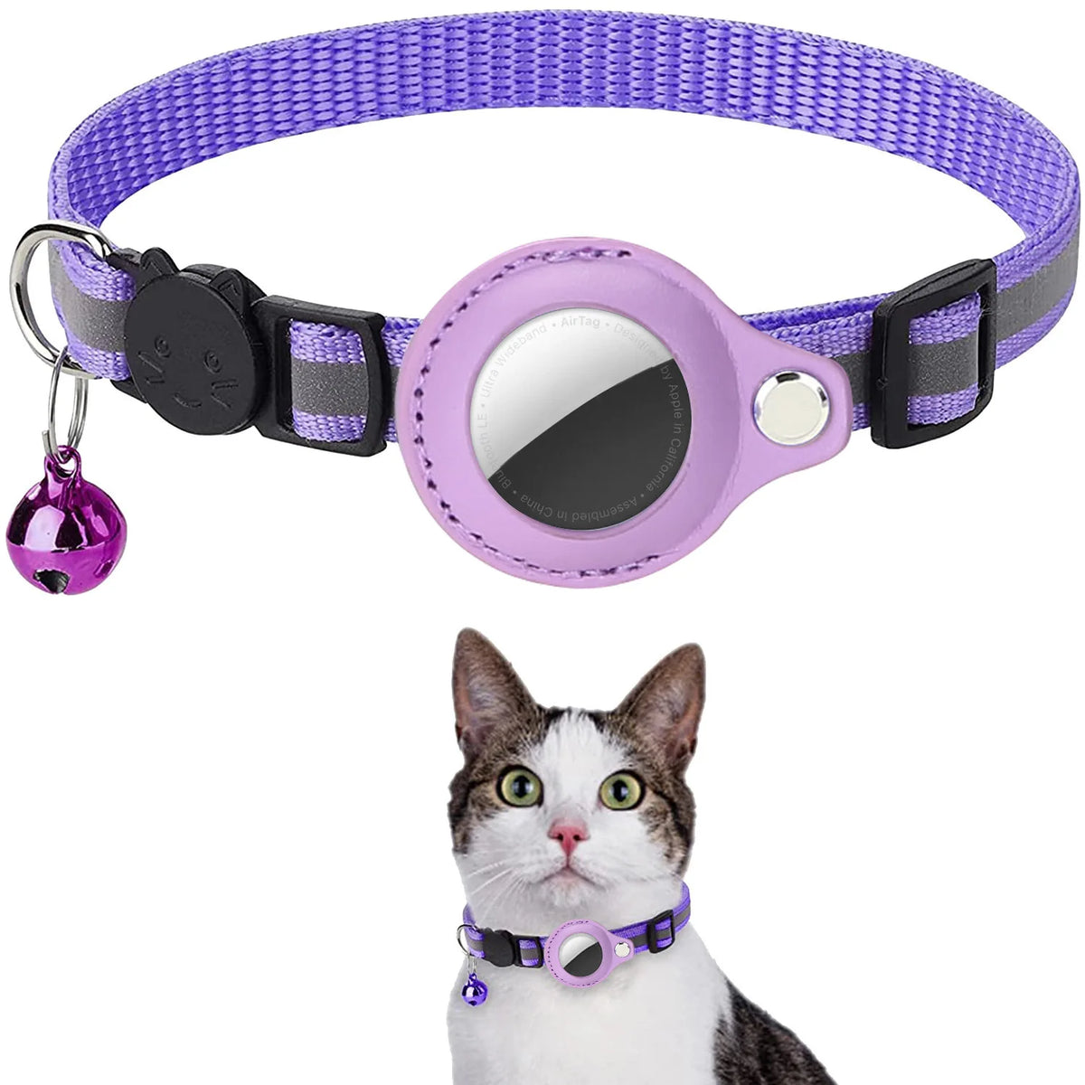  Collar Reflectante Antiahogamiento para Gatos con Soporte para AirTag, Ajustable, Impermeable, con Hebilla de Seguridad y Cascabel