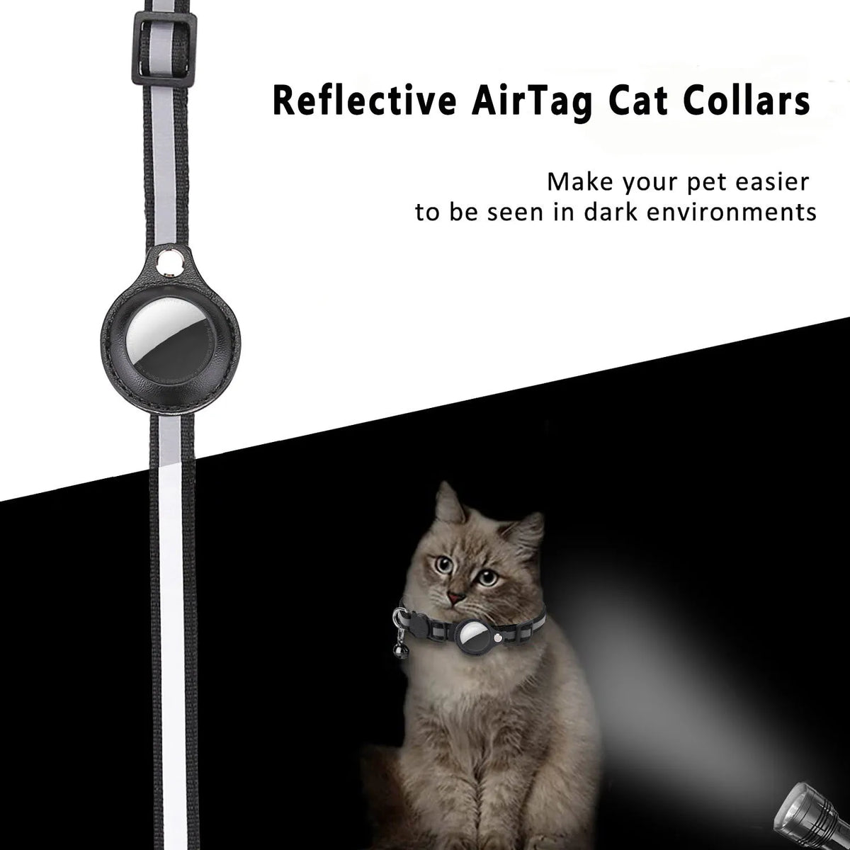  Collar Reflectante Antiahogamiento para Gatos con Soporte para AirTag, Ajustable, Impermeable, con Hebilla de Seguridad y Cascabel