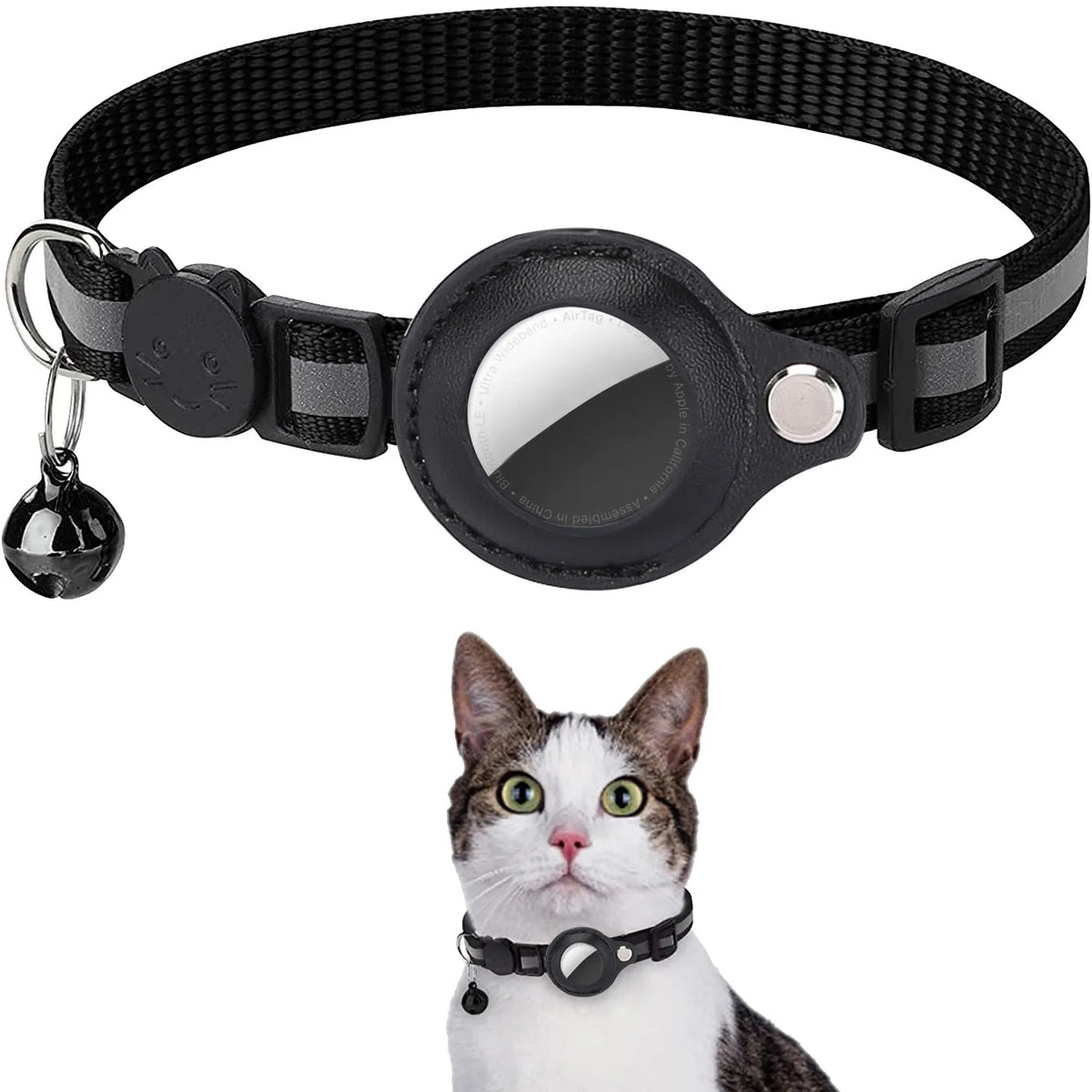  Collar Reflectante Antiahogamiento para Gatos con Soporte para AirTag, Ajustable, Impermeable, con Hebilla de Seguridad y Cascabel