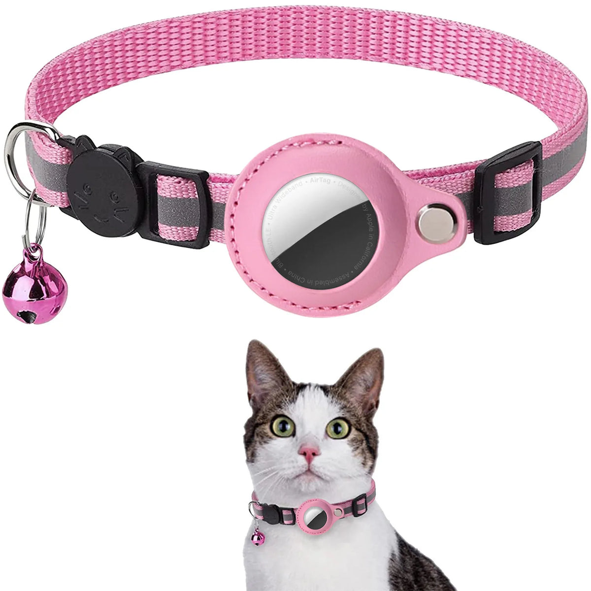  Collar Reflectante Antiahogamiento para Gatos con Soporte para AirTag, Ajustable, Impermeable, con Hebilla de Seguridad y Cascabel
