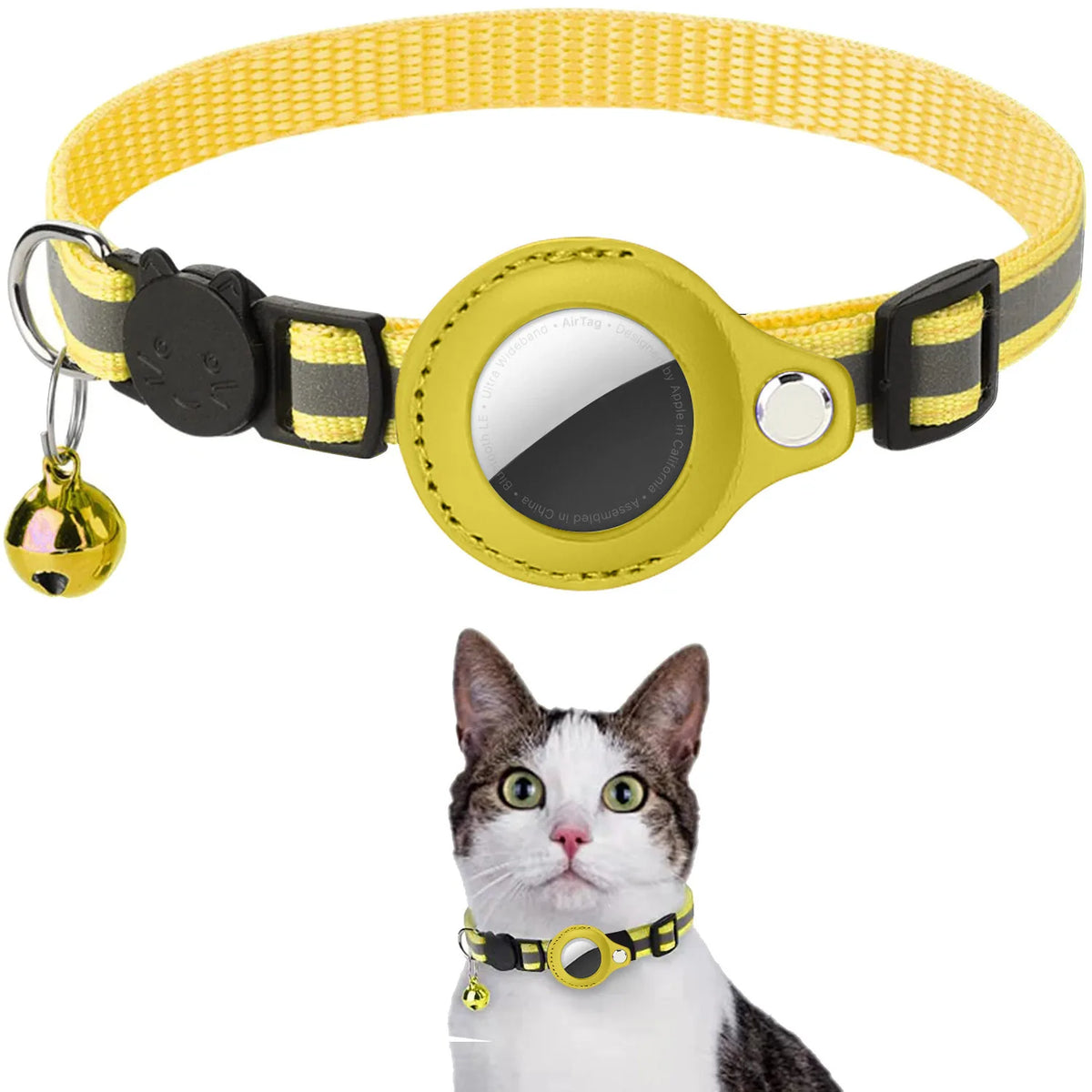  Collar Reflectante Antiahogamiento para Gatos con Soporte para AirTag, Ajustable, Impermeable, con Hebilla de Seguridad y Cascabel
