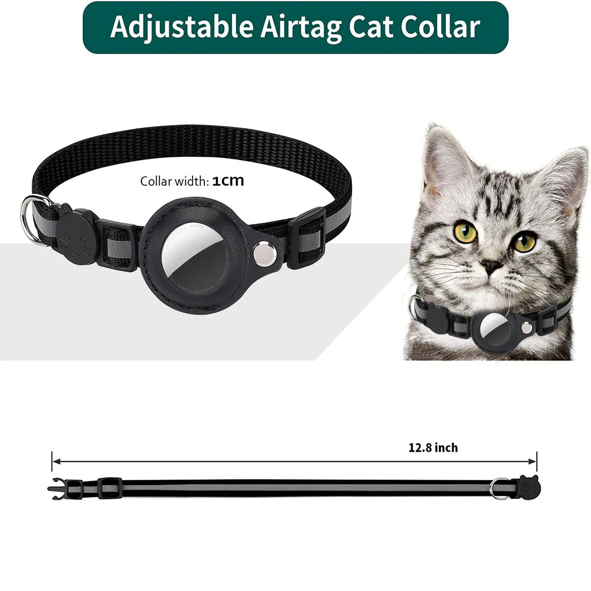  Collar Reflectante Antiahogamiento para Gatos con Soporte para AirTag, Ajustable, Impermeable, con Hebilla de Seguridad y Cascabel