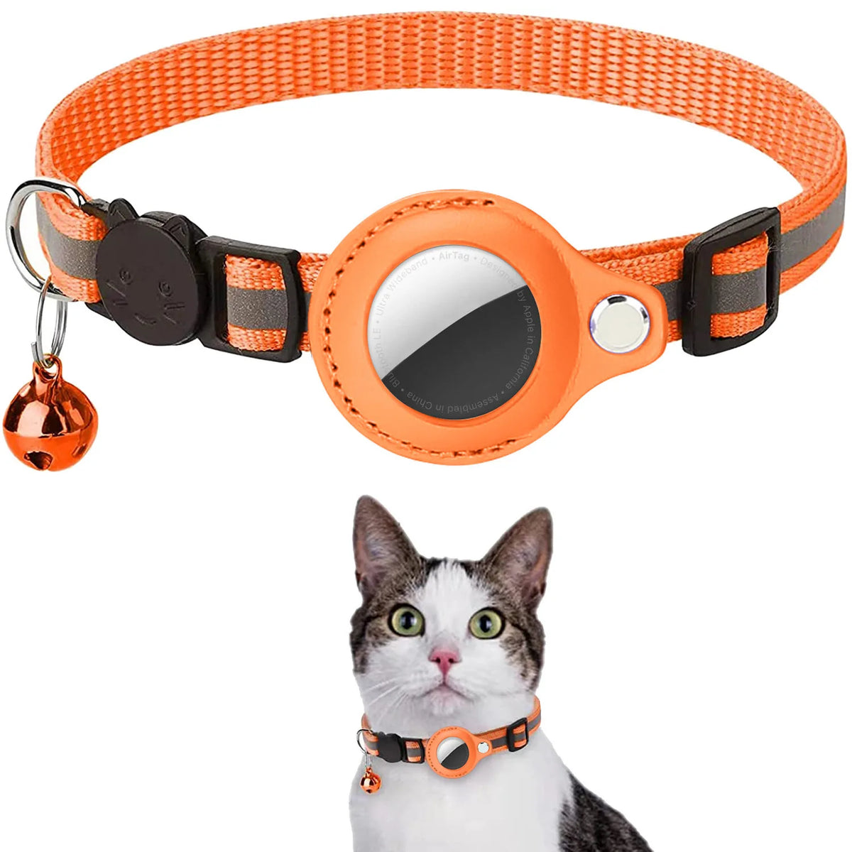  Collar Reflectante Antiahogamiento para Gatos con Soporte para AirTag, Ajustable, Impermeable, con Hebilla de Seguridad y Cascabel