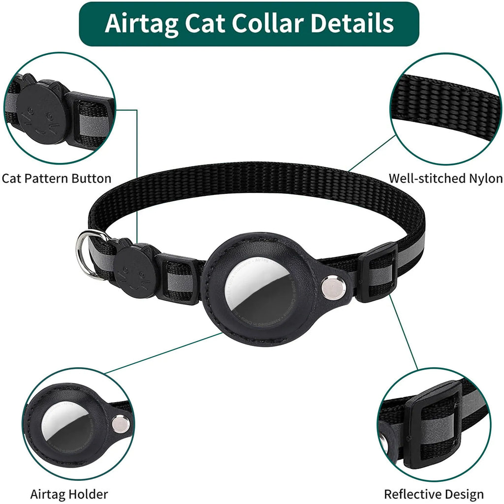  Collar Reflectante Antiahogamiento para Gatos con Soporte para AirTag, Ajustable, Impermeable, con Hebilla de Seguridad y Cascabel